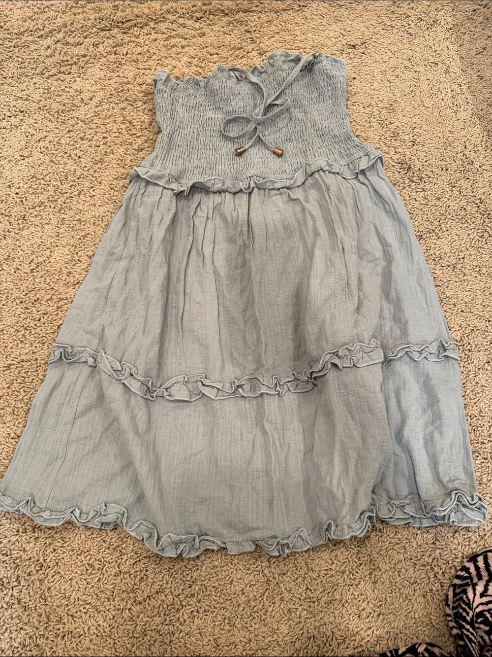 Strapless Light Blue Ruffled Smocked Sundress